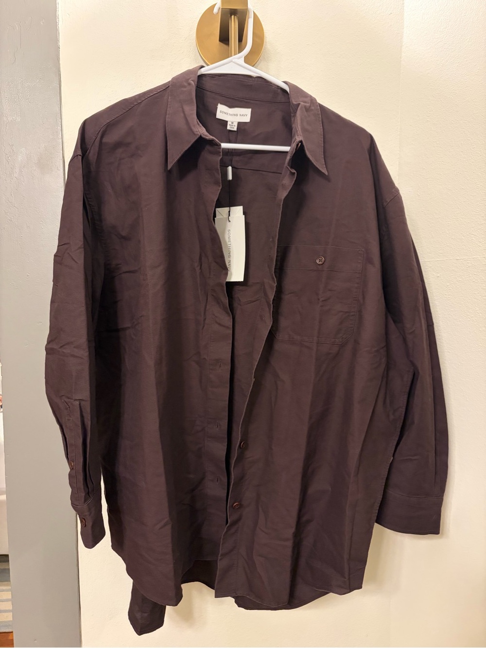 Something navy womens Dark Brown Relaxed Button-Down Shirt
